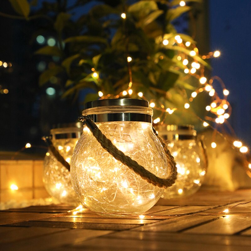 1pc Romantic Solar Crack Ball Glass Jar Light Copper Wire Lamp Christmas Outdoor Garden Decoration