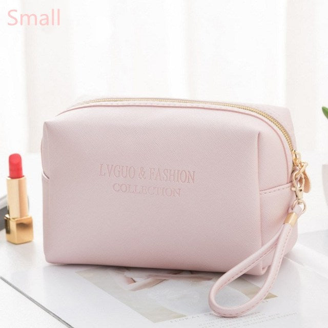 PURDORED 1 Pc Large Women Cosmetic Bag PU Leather Waterproof Zipper Make Up Bag Travel Washing Makeup Organizer Beauty Case