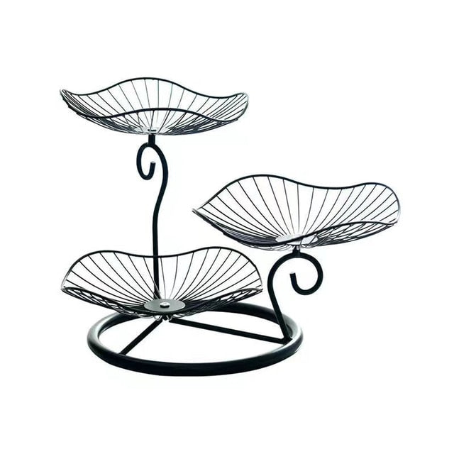 3 Tier Fruit Basket Lotus Leaf Fruit Bowl Iron Fruit Stand Home Creative Snacks Bread Storage Drain Basket Table Snacks Tray