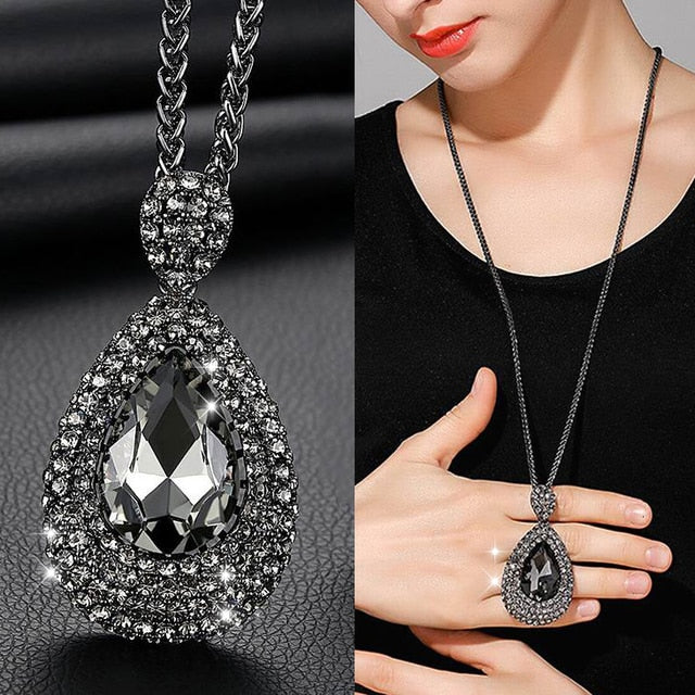 New Arrival Long Necklaces for Women 2022 Fashion Gray Crystal Choker Collier Femme Statement Necklaces & Pendants Accessories