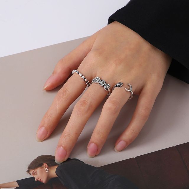Vintage 14 Pcs Chain Butterfly Rings Set for Women Metal Paint Coating Creative In Style Love Heart Ring Fashion Flower Jewelry