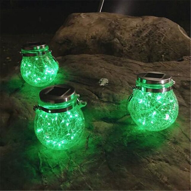 1pc Romantic Solar Crack Ball Glass Jar Light Copper Wire Lamp Christmas Outdoor Garden Decoration