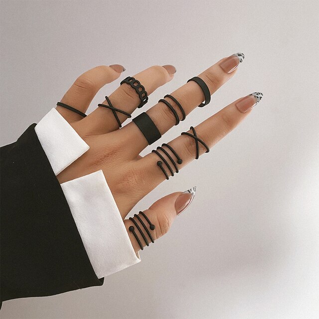 Vintage 14 Pcs Chain Butterfly Rings Set for Women Metal Paint Coating Creative In Style Love Heart Ring Fashion Flower Jewelry