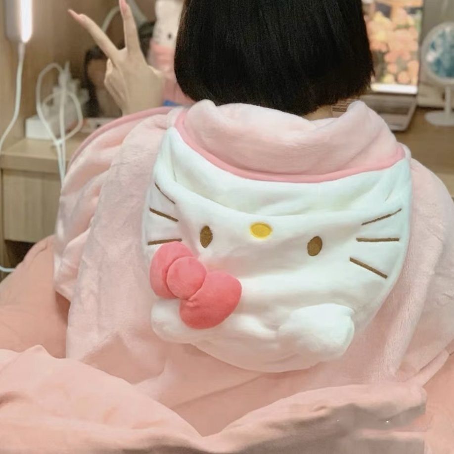 Sanrio Hello Kitty Pink Girl KT Cat Cloak Residence Dormitory Air Conditioner Soft Blanket Kawaii Christmas Gift Accessories
