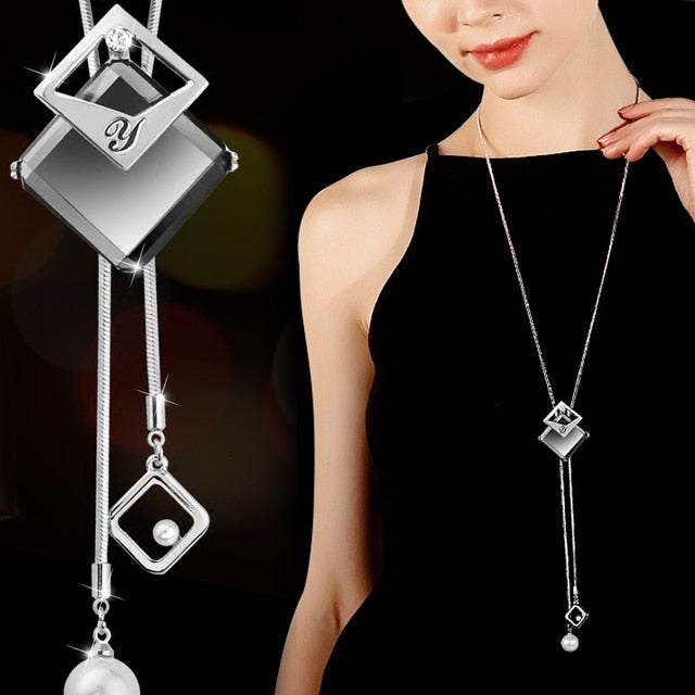 New Arrival Long Necklaces for Women 2022 Fashion Gray Crystal Choker Collier Femme Statement Necklaces & Pendants Accessories