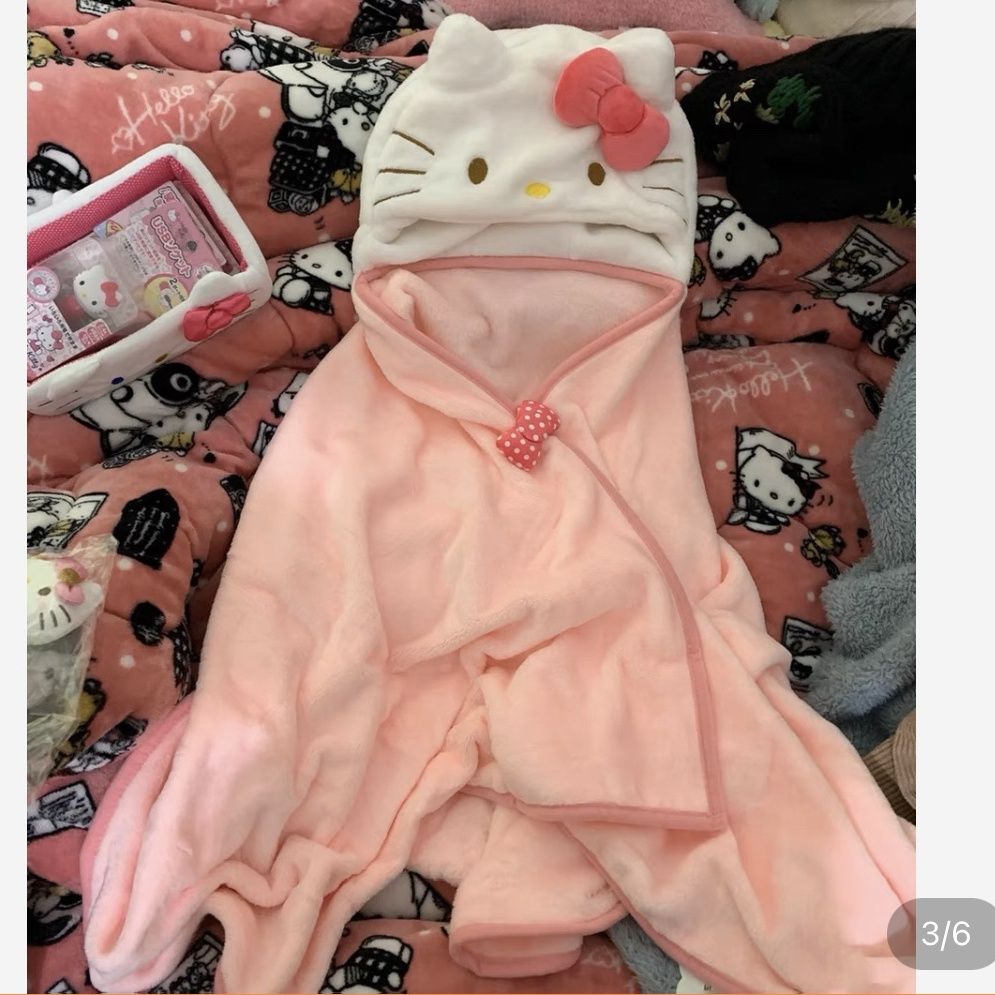 Sanrio Hello Kitty Pink Girl KT Cat Cloak Residence Dormitory Air Conditioner Soft Blanket Kawaii Christmas Gift Accessories