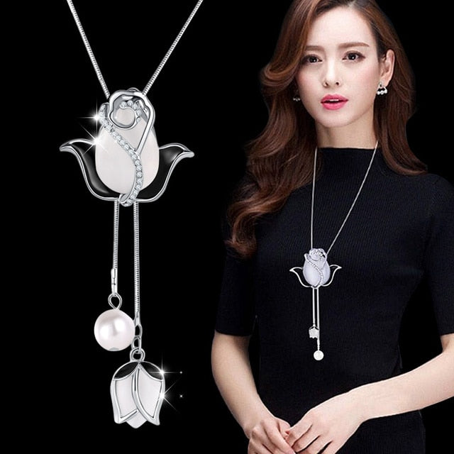 New Arrival Long Necklaces for Women 2022 Fashion Gray Crystal Choker Collier Femme Statement Necklaces & Pendants Accessories