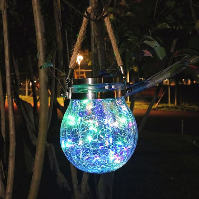 1pc Romantic Solar Crack Ball Glass Jar Light Copper Wire Lamp Christmas Outdoor Garden Decoration