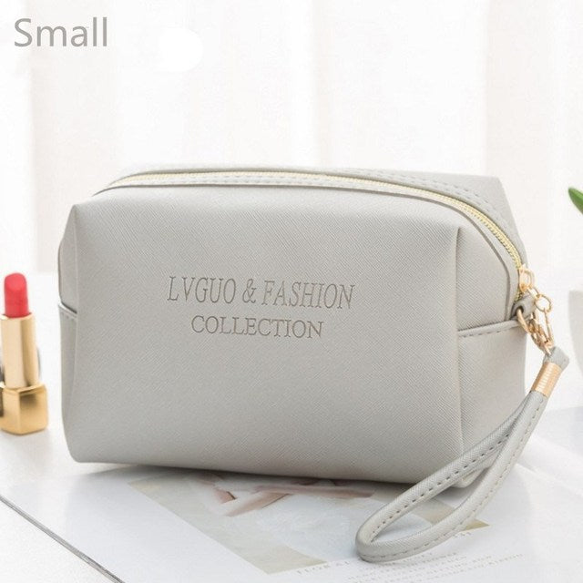 PURDORED 1 Pc Large Women Cosmetic Bag PU Leather Waterproof Zipper Make Up Bag Travel Washing Makeup Organizer Beauty Case