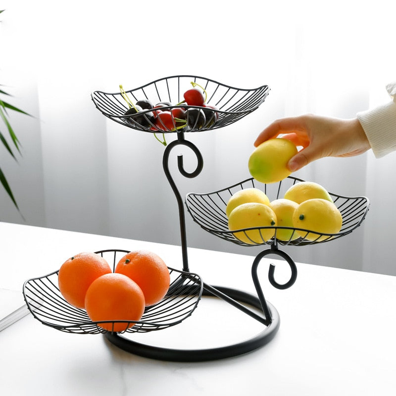3 Tier Fruit Basket Lotus Leaf Fruit Bowl Iron Fruit Stand Home Creative Snacks Bread Storage Drain Basket Table Snacks Tray