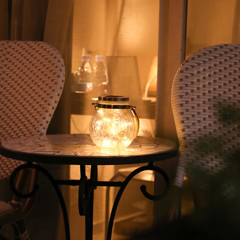 1pc Romantic Solar Crack Ball Glass Jar Light Copper Wire Lamp Christmas Outdoor Garden Decoration