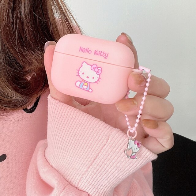 Sanrio Hello Kitty Cat Matte TPU Earphones Case For Apple AirPods 1/2 Pro 2 3 Cover Protective Headphone Box Bag With 3D Pendant