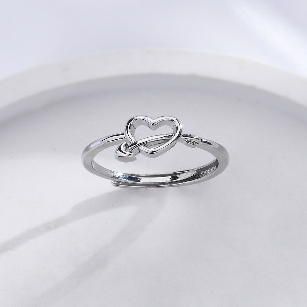 CIAXY Silver Color Romantic Arrow of Love Finger Ring for Femme Free Size Exquisite Heart Bague Anillos Bijoux Wedding Jewelry