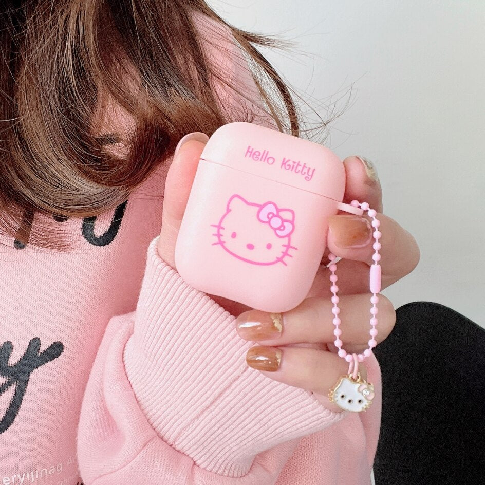 Sanrio Hello Kitty Cat Matte TPU Earphones Case For Apple AirPods 1/2 Pro 2 3 Cover Protective Headphone Box Bag With 3D Pendant