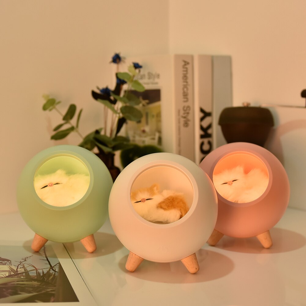 Home Decor Touch Dimming Night Light Sleeping Light Bedroom Bedside Table Lamp for Baby Bedside Cute Cats Charging Lamp