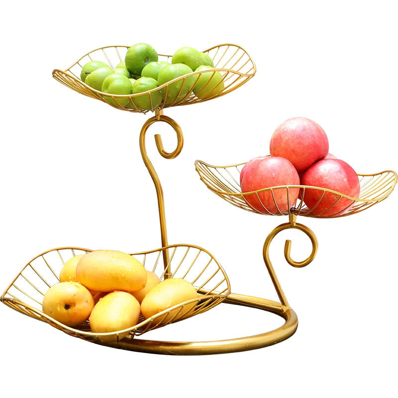 3 Tier Fruit Basket Lotus Leaf Fruit Bowl Iron Fruit Stand Home Creative Snacks Bread Storage Drain Basket Table Snacks Tray