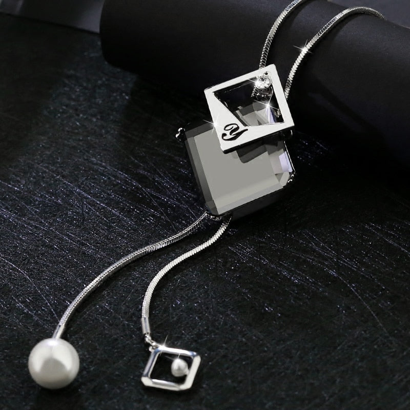 New Arrival Long Necklaces for Women 2022 Fashion Gray Crystal Choker Collier Femme Statement Necklaces & Pendants Accessories
