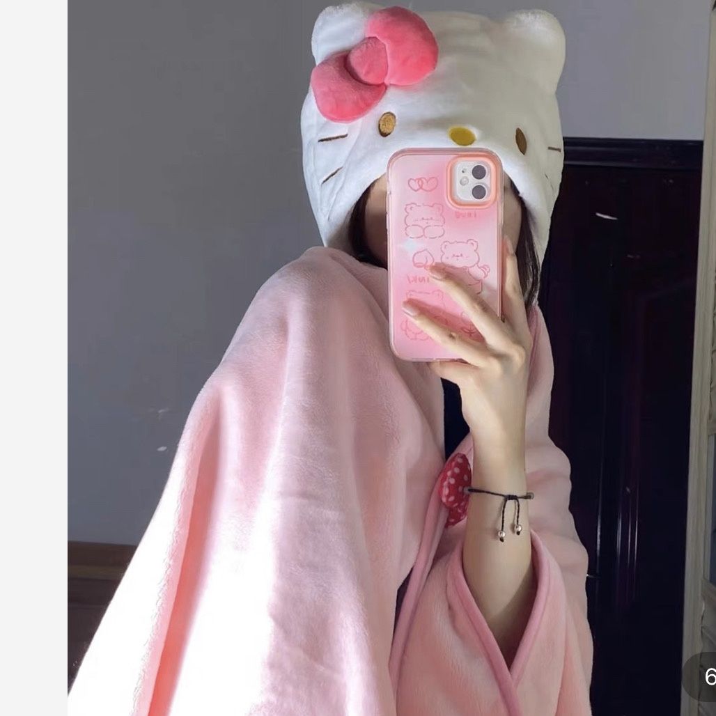 Sanrio Hello Kitty Pink Girl KT Cat Cloak Residence Dormitory Air Conditioner Soft Blanket Kawaii Christmas Gift Accessories