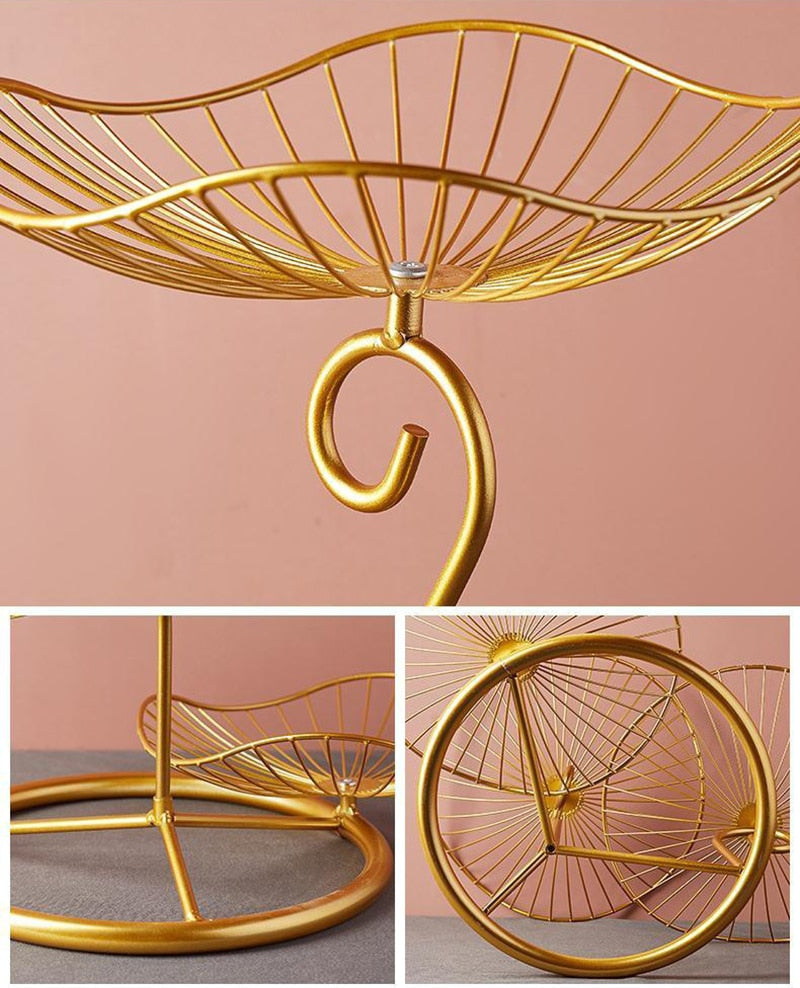3 Tier Fruit Basket Lotus Leaf Fruit Bowl Iron Fruit Stand Home Creative Snacks Bread Storage Drain Basket Table Snacks Tray