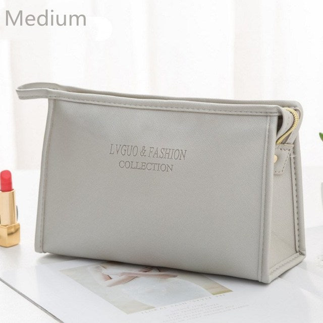 PURDORED 1 Pc Large Women Cosmetic Bag PU Leather Waterproof Zipper Make Up Bag Travel Washing Makeup Organizer Beauty Case