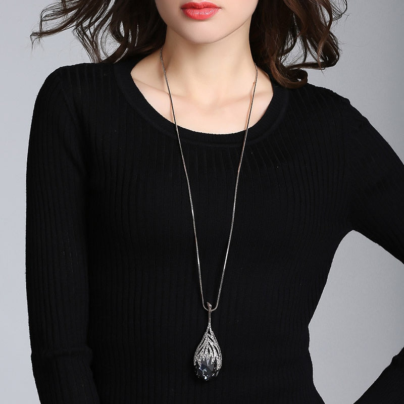 New Arrival Long Necklaces for Women 2022 Fashion Gray Crystal Choker Collier Femme Statement Necklaces & Pendants Accessories