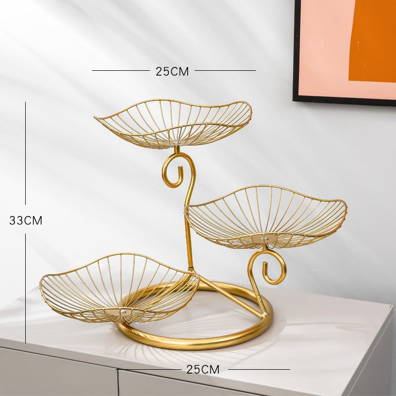 3 Tier Fruit Basket Lotus Leaf Fruit Bowl Iron Fruit Stand Home Creative Snacks Bread Storage Drain Basket Table Snacks Tray