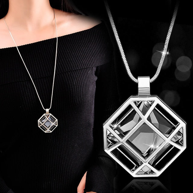 New Arrival Long Necklaces for Women 2022 Fashion Gray Crystal Choker Collier Femme Statement Necklaces & Pendants Accessories