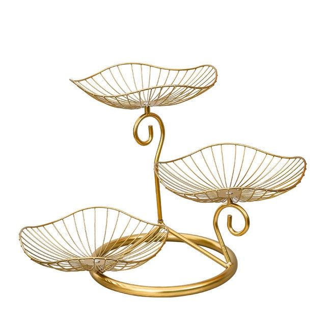3 Tier Fruit Basket Lotus Leaf Fruit Bowl Iron Fruit Stand Home Creative Snacks Bread Storage Drain Basket Table Snacks Tray