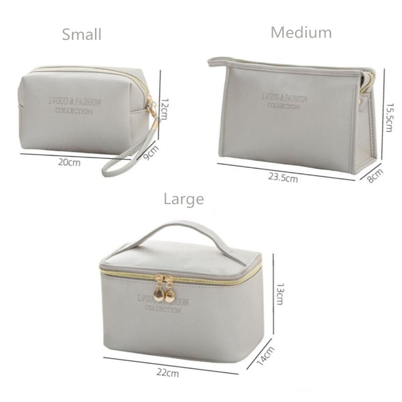 PURDORED 1 Pc Large Women Cosmetic Bag PU Leather Waterproof Zipper Make Up Bag Travel Washing Makeup Organizer Beauty Case