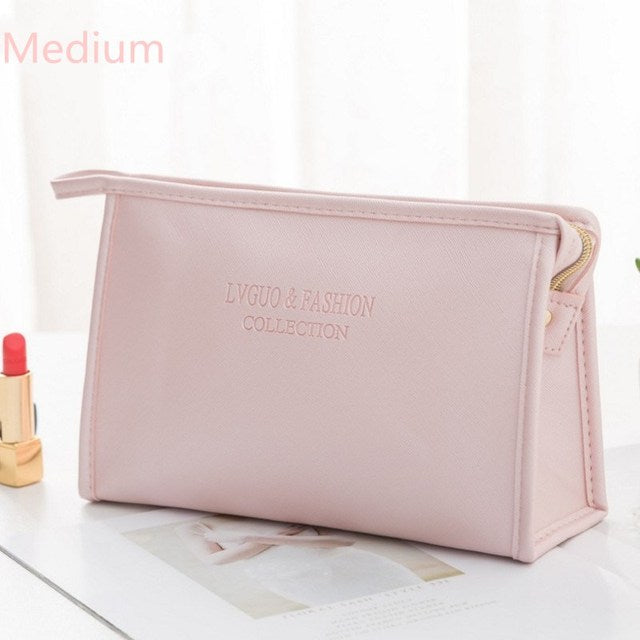 PURDORED 1 Pc Large Women Cosmetic Bag PU Leather Waterproof Zipper Make Up Bag Travel Washing Makeup Organizer Beauty Case