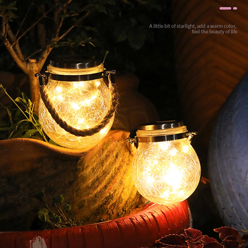 1pc Romantic Solar Crack Ball Glass Jar Light Copper Wire Lamp Christmas Outdoor Garden Decoration