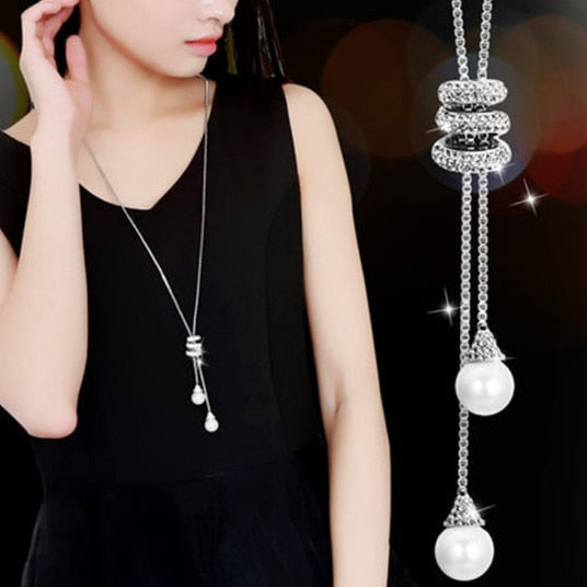 New Arrival Long Necklaces for Women 2022 Fashion Gray Crystal Choker Collier Femme Statement Necklaces & Pendants Accessories