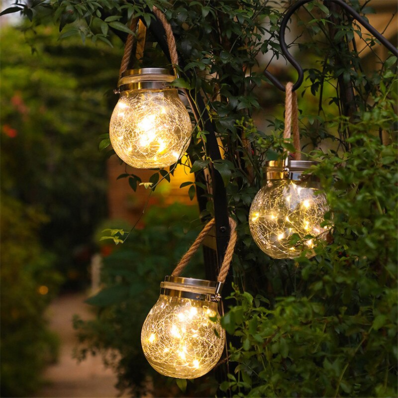 1pc Romantic Solar Crack Ball Glass Jar Light Copper Wire Lamp Christmas Outdoor Garden Decoration