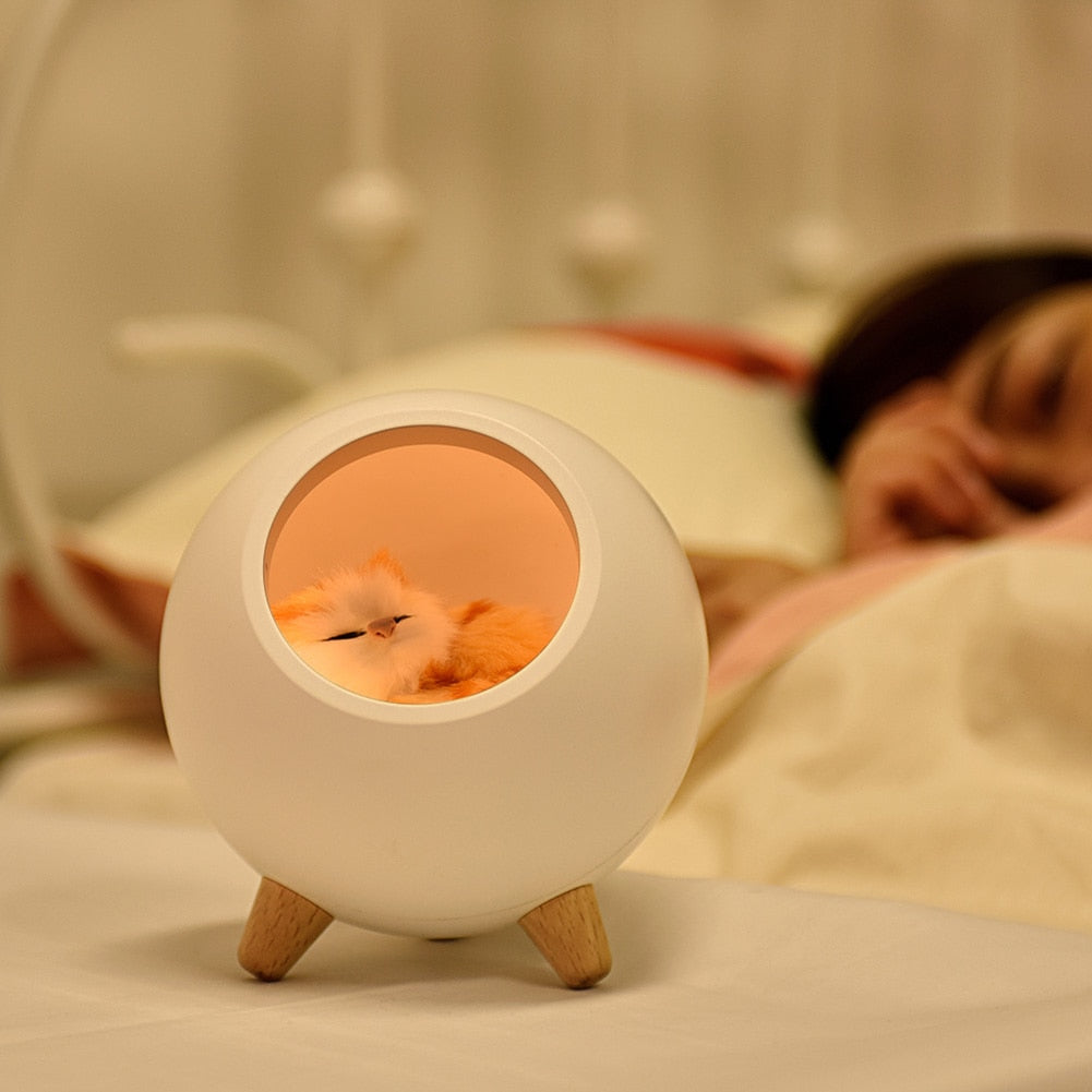 Home Decor Touch Dimming Night Light Sleeping Light Bedroom Bedside Table Lamp for Baby Bedside Cute Cats Charging Lamp
