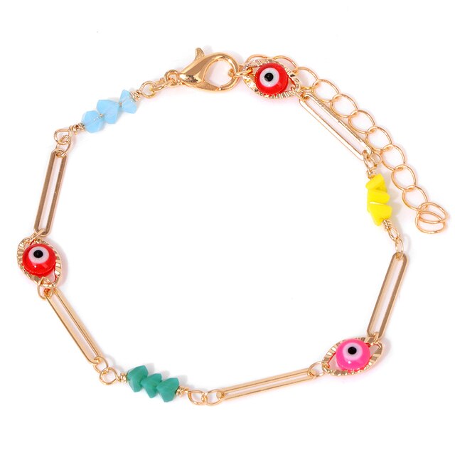 New Trend Multicolour Evil Eye Bracelets Adjustable Stainless Steel Gold Color Chain Bracelet Fashion Men And Women Jewelry Gift