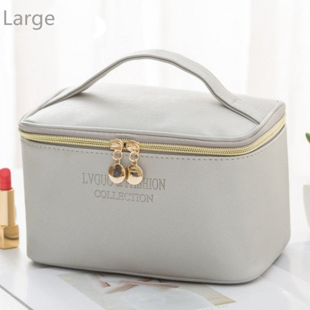 PURDORED 1 Pc Large Women Cosmetic Bag PU Leather Waterproof Zipper Make Up Bag Travel Washing Makeup Organizer Beauty Case