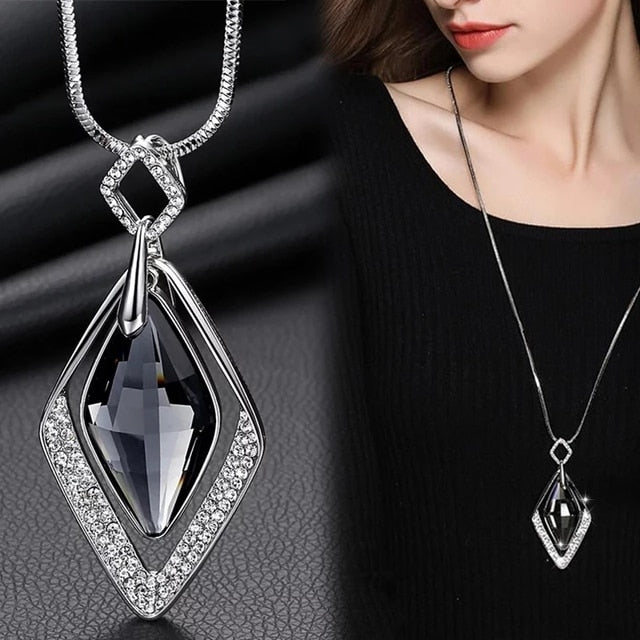 New Arrival Long Necklaces for Women 2022 Fashion Gray Crystal Choker Collier Femme Statement Necklaces & Pendants Accessories