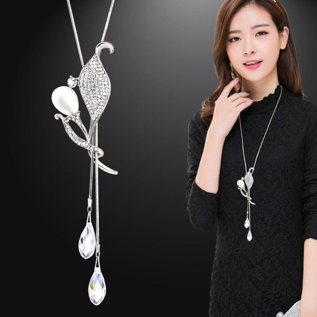 New Arrival Long Necklaces for Women 2022 Fashion Gray Crystal Choker Collier Femme Statement Necklaces & Pendants Accessories