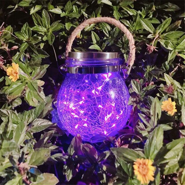 1pc Romantic Solar Crack Ball Glass Jar Light Copper Wire Lamp Christmas Outdoor Garden Decoration