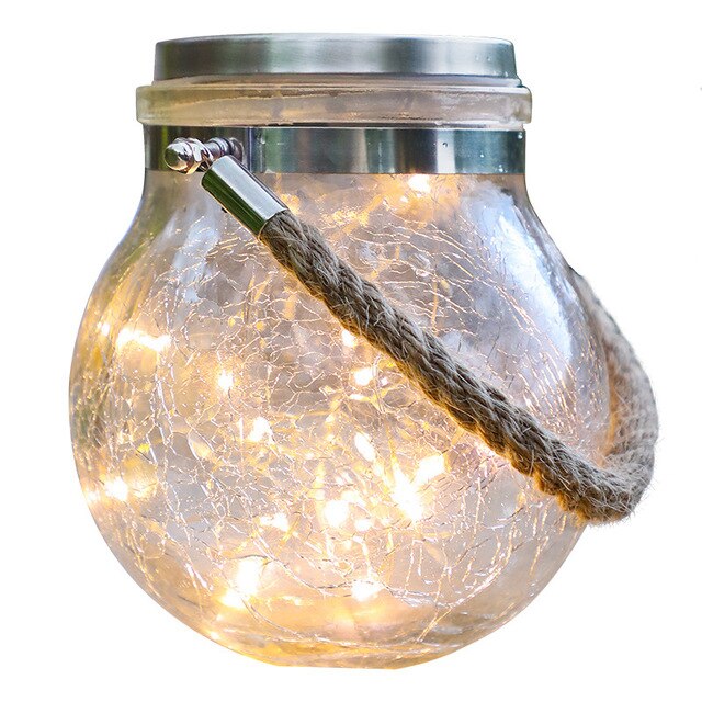 1pc Romantic Solar Crack Ball Glass Jar Light Copper Wire Lamp Christmas Outdoor Garden Decoration