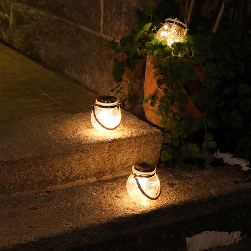 1pc Romantic Solar Crack Ball Glass Jar Light Copper Wire Lamp Christmas Outdoor Garden Decoration