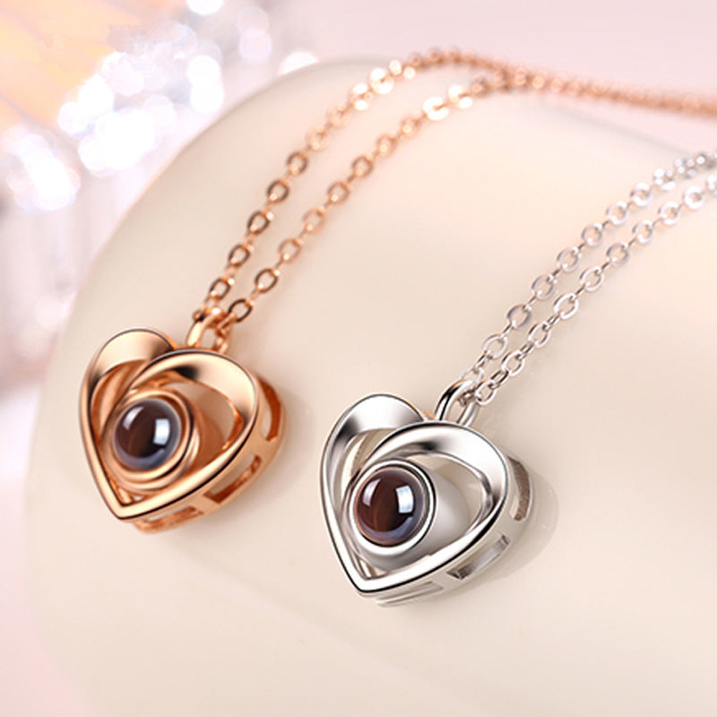 S925 Silver Romantic Photo Projection Necklace Heart Shaped Pendant Necklace