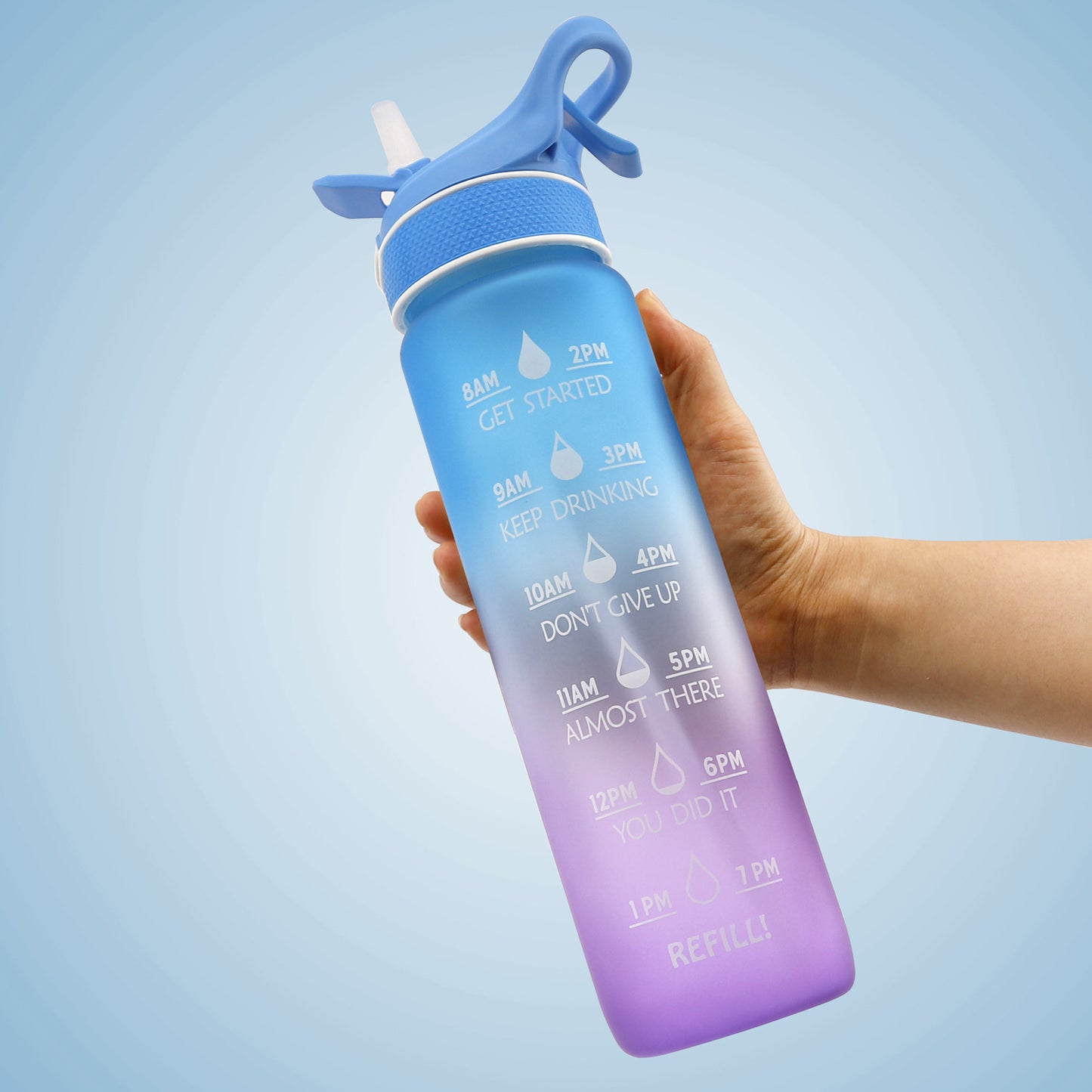 Spray Cup Plastic Water Bottle Gradient Color Frosted Portable Straw