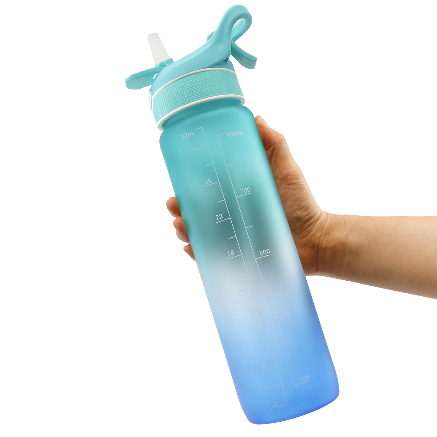 Spray Cup Plastic Water Bottle Gradient Color Frosted Portable Straw