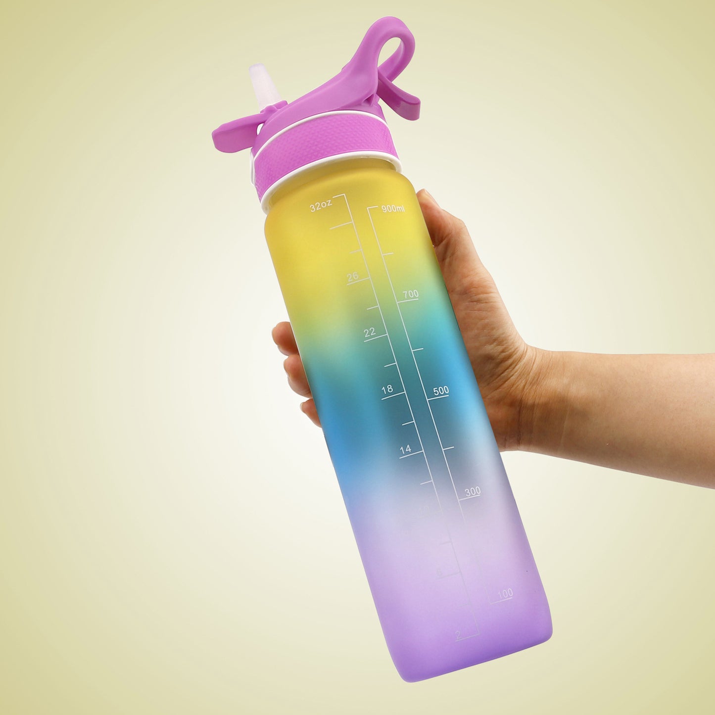 Spray Cup Plastic Water Bottle Gradient Color Frosted Portable Straw