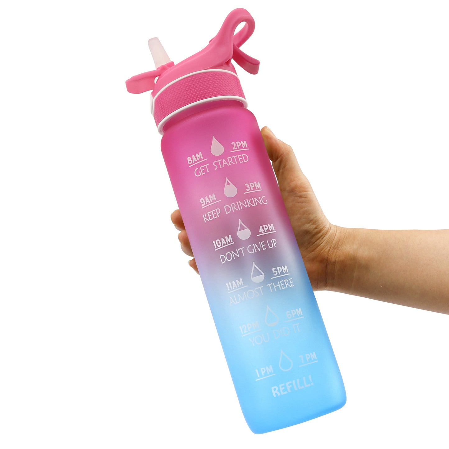 Spray Cup Plastic Water Bottle Gradient Color Frosted Portable Straw