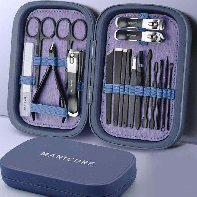 New High Quality 18 In 1 Professional Manicure Set Stainless Steel Nail Clippers Set Idea Packing Manicure Kits Scissors Makeup