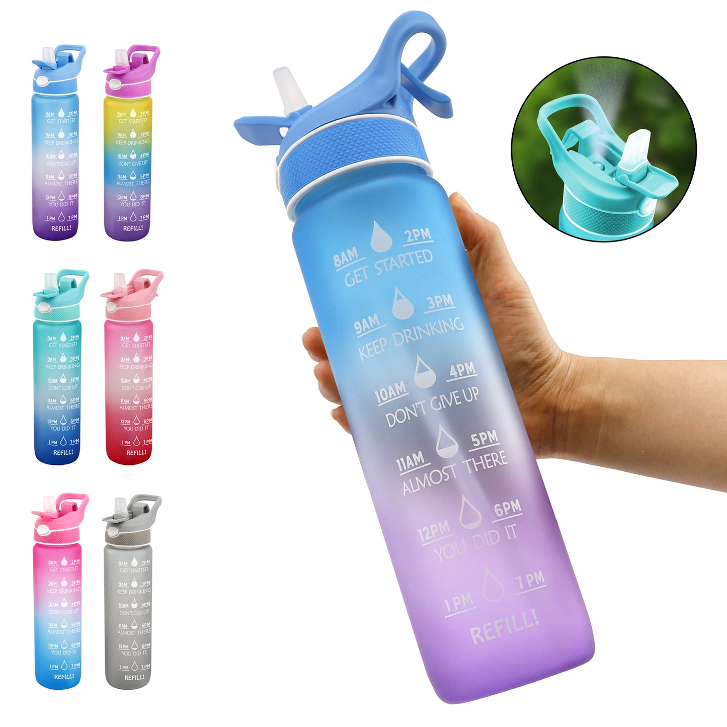 Spray Cup Plastic Water Bottle Gradient Color Frosted Portable Straw
