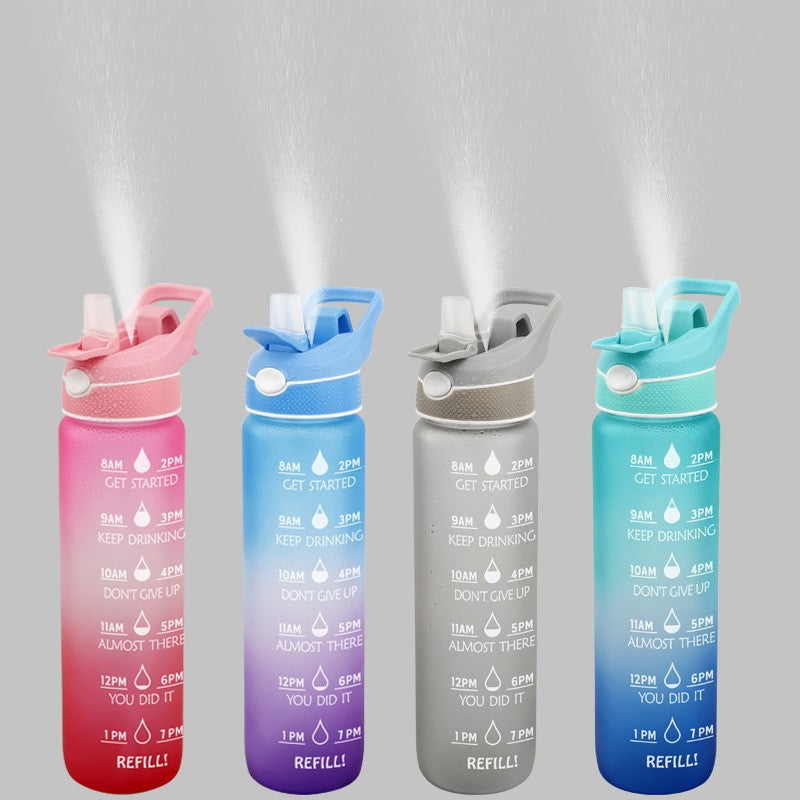 Spray Cup Plastic Water Bottle Gradient Color Frosted Portable Straw