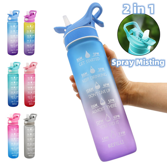 Spray Cup Plastic Water Bottle Gradient Color Frosted Portable Straw
